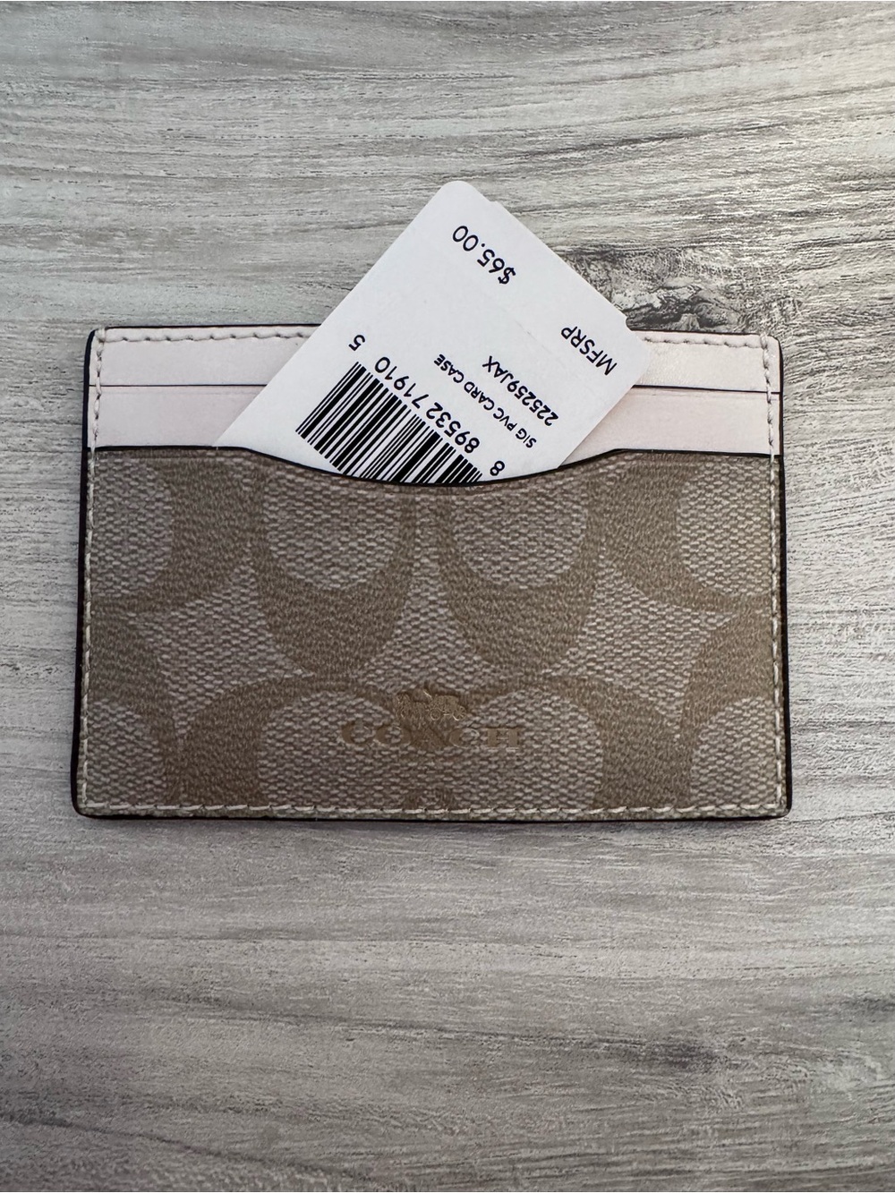 NWT Coach Signature Canvas Card Case in Beige/Pink